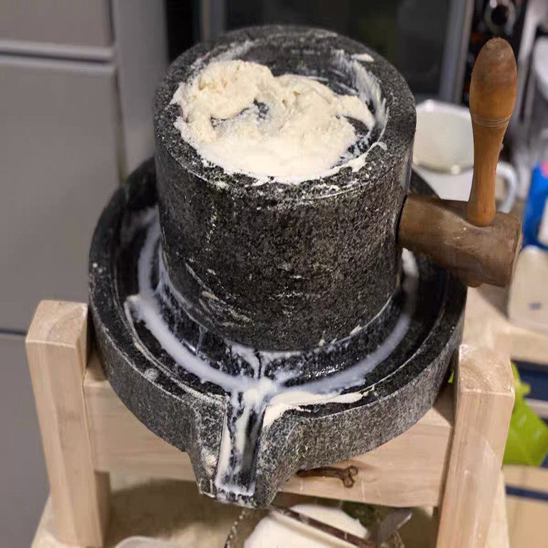 家用迷你青石手工石磨组合 复古小石磨搭配木架展示用 摆件与手工