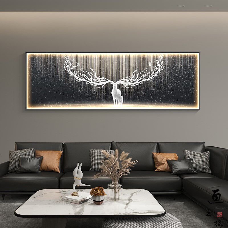 现代轻奢客厅装饰画卧室横版led灯画发光沙发背景墙挂画一鹿壁画