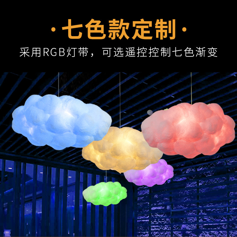 云朵吊灯工业风商场幼儿园橱窗装饰萤火虫铁网白云棉花满天星吊灯
