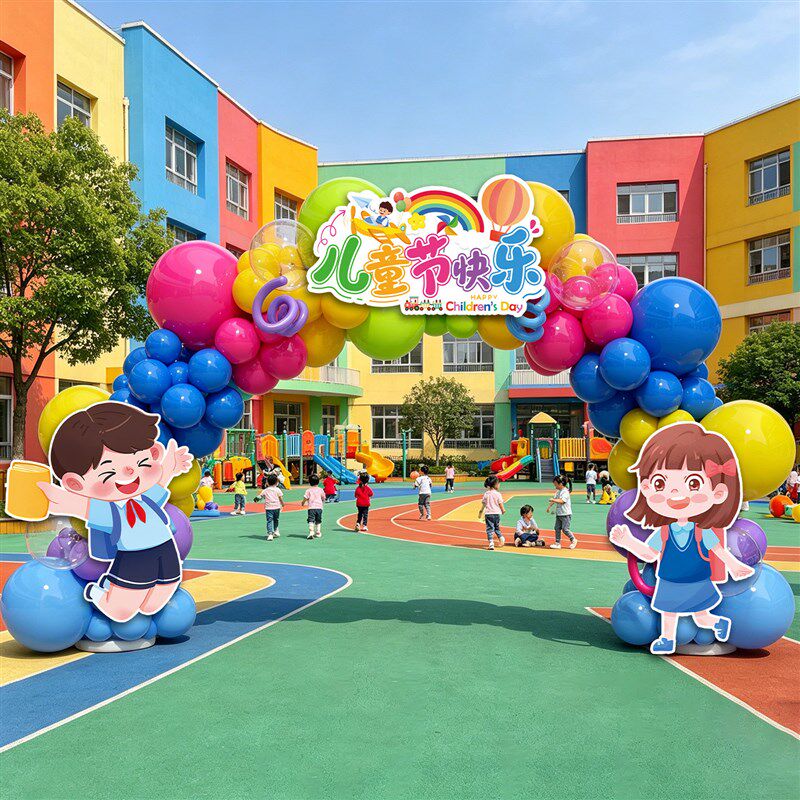 幼儿园小学门口氛围气球拱门布置毕业典礼六一儿童节活动装饰道具