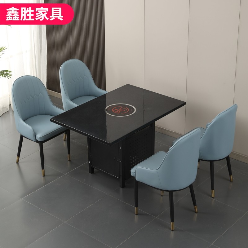 定制大理石火锅桌子电磁炉一体商用中餐馆饭店无烟火锅店桌椅组合