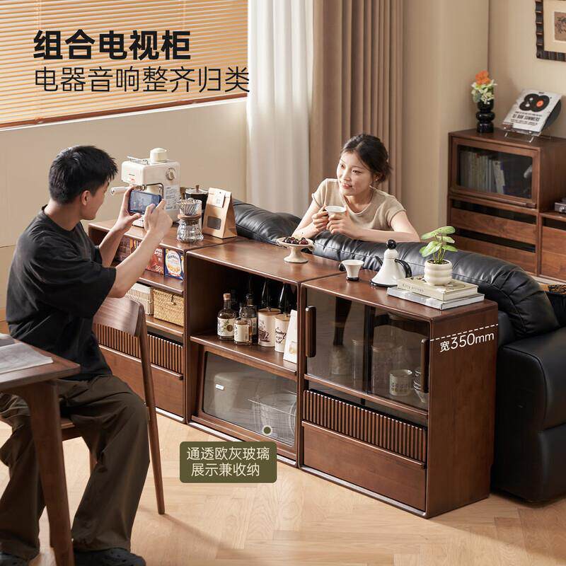 北欧全实木电视柜多功能模块组合柜客厅复古边柜书柜家用收纳柜子