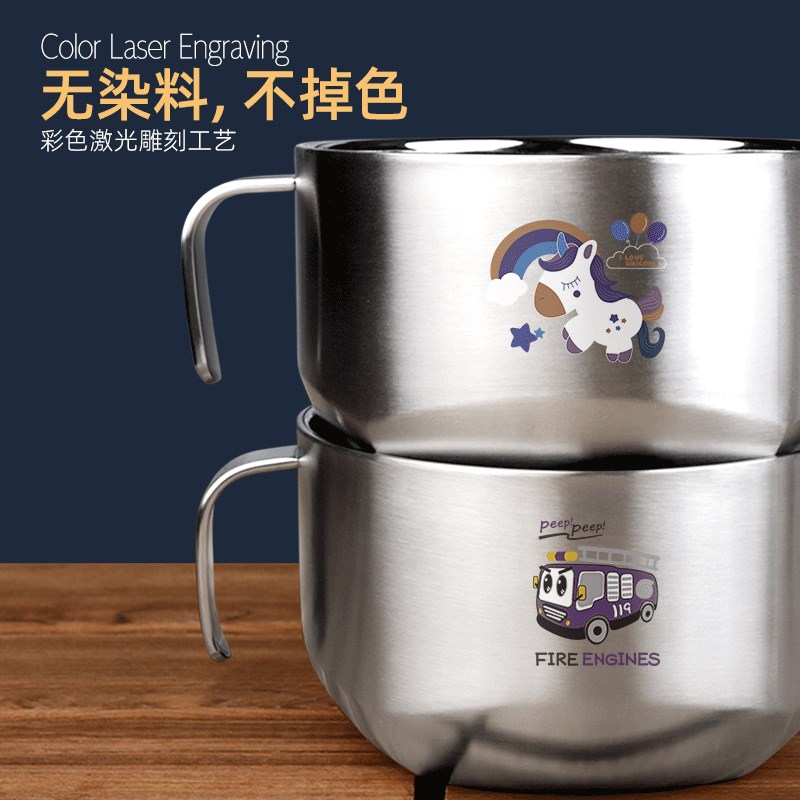 韩式小学生汤碗316不锈钢儿童碗保温双把带盖宝宝吃饭专用辅食碗
