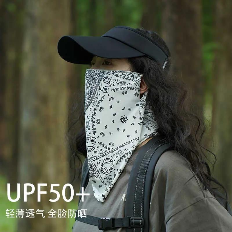 防晒面罩女夏季全脸防紫外线挂耳开车遮阳面纱户外骑行护颈遮脖子
