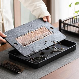 干泡台轻奢现代茶盘托盘 乌金瓷石茶盘家用小型茶台蓄水排水式
