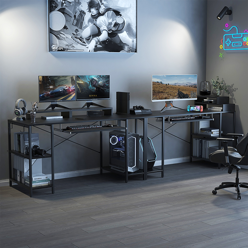 电脑桌办公带抽屉键盘台式可放主机电脑增高家用卧室电竞桌置物架