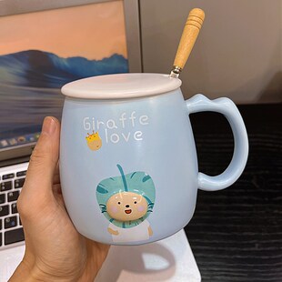 高颜值陶瓷马克杯带盖勺可爱情侣水杯女办公室早餐咖啡牛奶杯家用