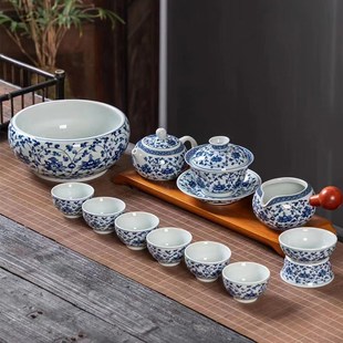 轻奢高档 青花瓷茶壶三才盖碗公道杯家用茶洗茶杯陶瓷功夫茶具套装