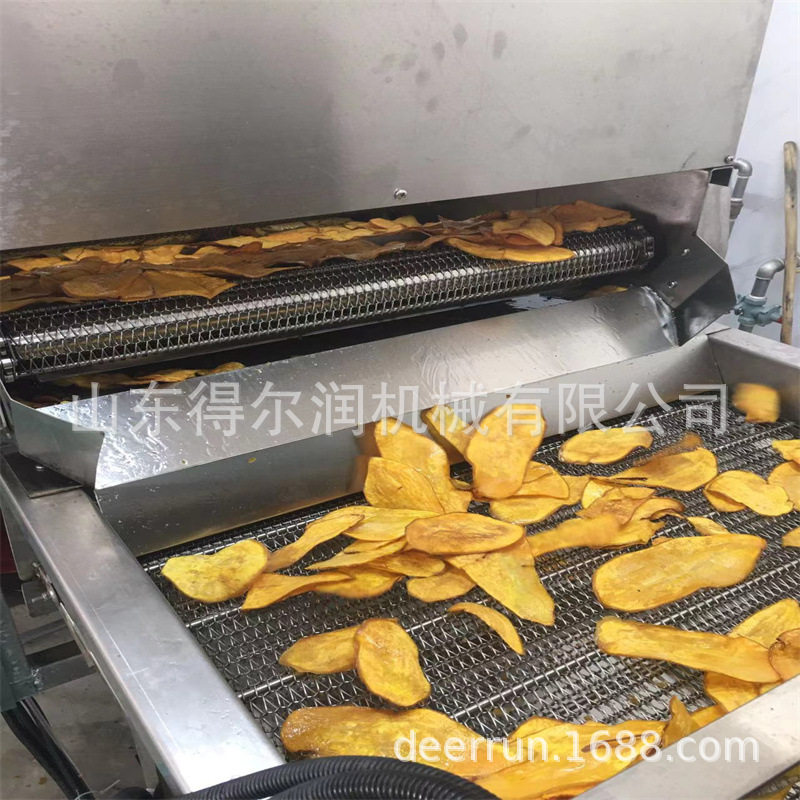 唐山红薯片油炸机 鲜切工艺 天加热 膨化食品油炸加工流水线