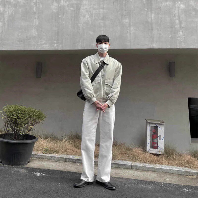 极速春秋b纯白色宽松直筒牛仔裤垂坠感水洗复古加长男简约修身长