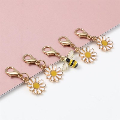 极速5Pcs Enamel Daisy Bee Set Locking HStitch Markers Flower