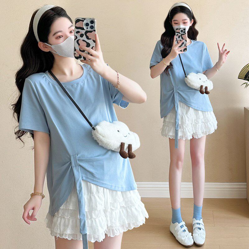 新品孕妇夏装套装时髦潮妈小个子孕妇装短袖O上衣短裤外穿网红两