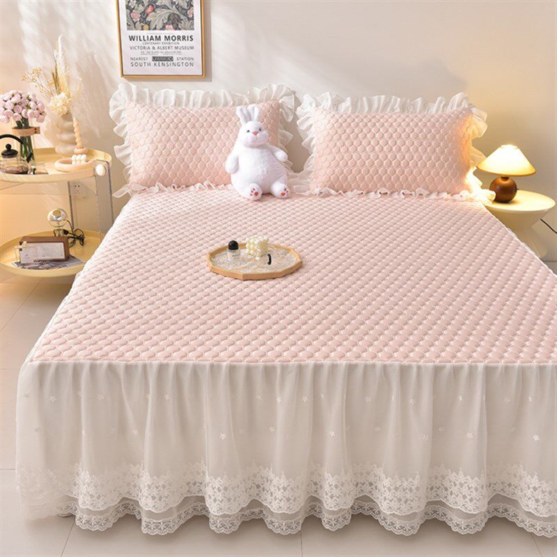 极速夏季公主风床裙款乳胶凉席三件E套可机洗可水洗床上床罩席子