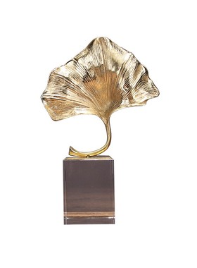 极速新中式家g居样板房黄铜银杏叶水晶底座书房客厅摆件装饰品玄