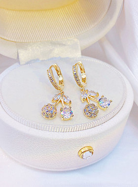 极速Koarea Exquisite Cute Cherry Design Plating 14K Real Gol