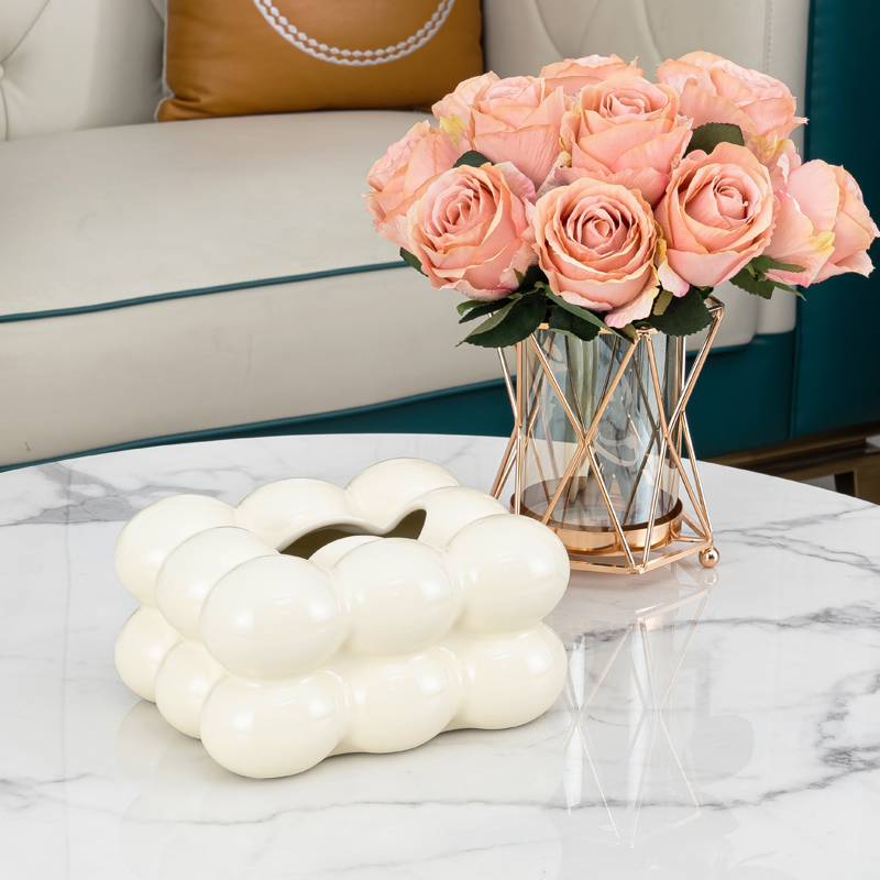 极速创意北欧陶瓷纸巾盒家用客z厅茶几餐桌轻奢抽纸盒装饰花家居