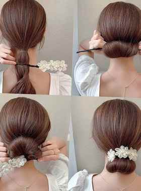 极速Women Chiffon Flower Bun Headband HairMband Hair Accesso