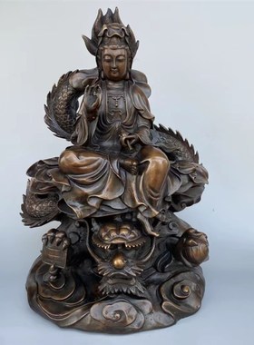 极速纯铜五子观音摆件南海自在观音骑龙观音客厅T办公室工艺品供