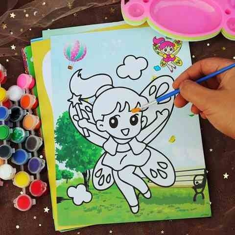 极速幼儿园画画涂色画卡儿u童填色水彩画颜料画涂鸦画油画套装diy