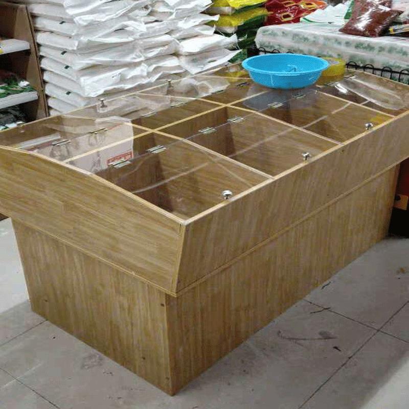 极速新品米粮桶米斗米柜拼装八格木质货架G五谷T杂粮柜展示架便利