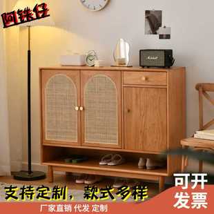 柜藤编透气鞋 北欧门厅家用大容量实木鞋 架进门客厅收纳储物柜
