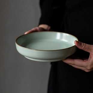 复古开片汝窑干泡台茶盘陶瓷手工壶承家用小茶台茶承青瓷茶具配件