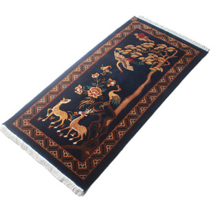 藏式藏毯純羊毛手工剪花地毯羊毛鹿鹤座毯藏风纯羊毛家用客厅