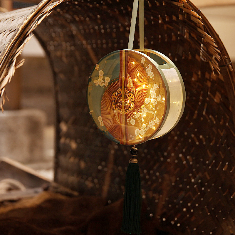 极速中国风复h古风福禄双全流苏绫绢手提发光圆盘共灯笼成品花灯