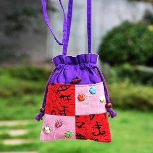 极速云南民族风手工棉布艺小斜挎小南瓜方L型女士布包手机包 零钱