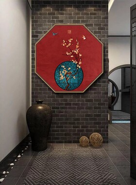 极速新中式玄关装饰画国潮火锅店墙D面挂件红色挂画客厅餐厅梅花