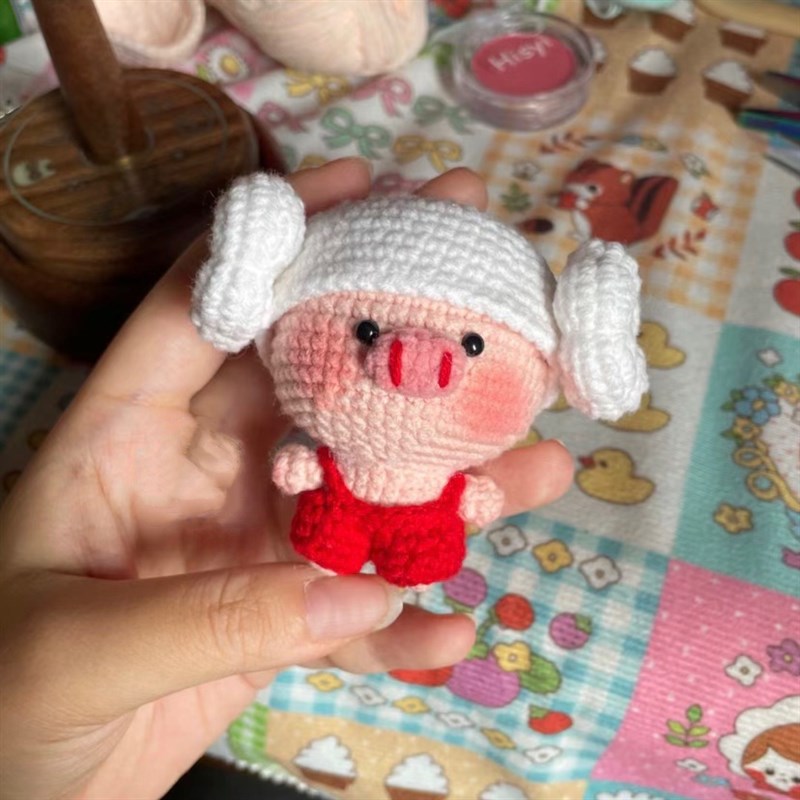 极速DIY街吸小猪带浴帽猪你平安挂件钩针毛线手工编W织材料包自制