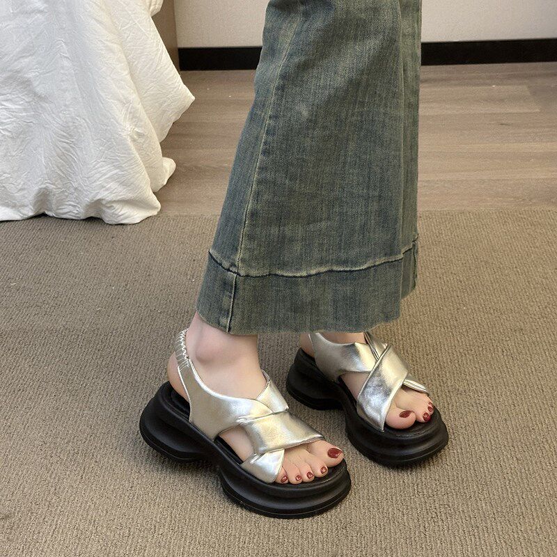 新品绝美松糕厚底凉鞋女士2026新D款夏季外穿百搭配裙子高跟沙滩
