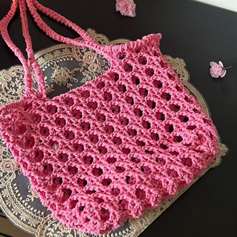 极速手工b自制钩针钩织夏日碎花花嫁镂空包小圆纱单肩包编织diy材