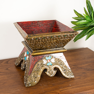 极速泰国b家用供盘供佛水果盘佛前供果果盘实木复古红色贡盘上供