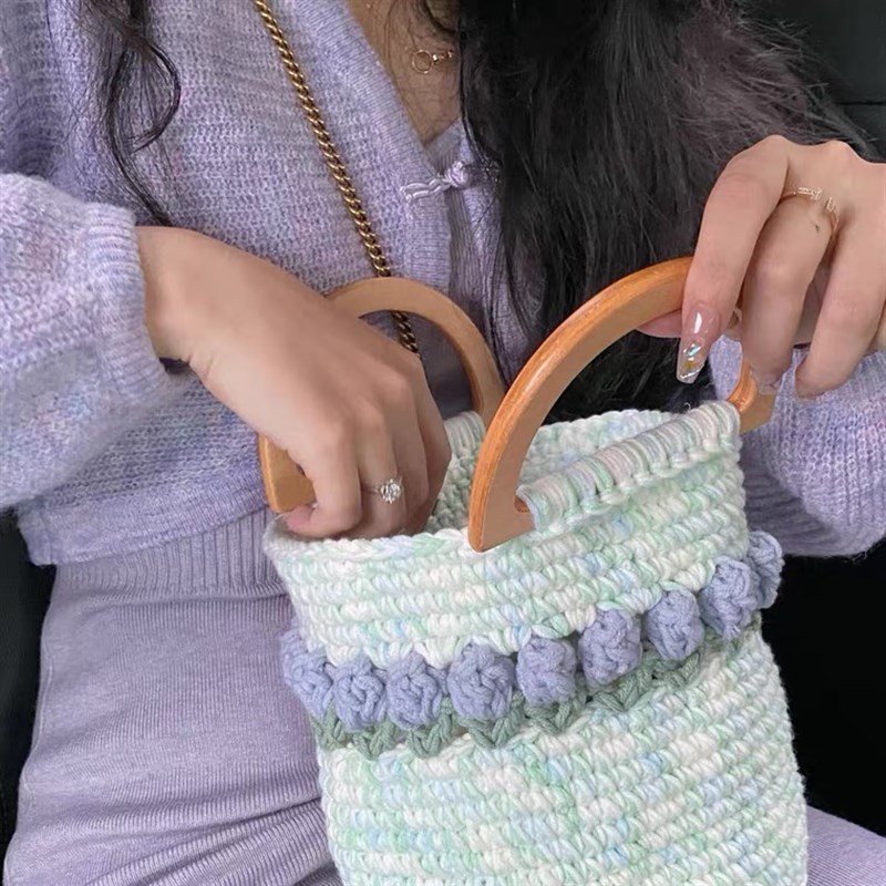 极速春日温柔风h小花郁金香毛线钩针diy编织包送礼物自制手工材料