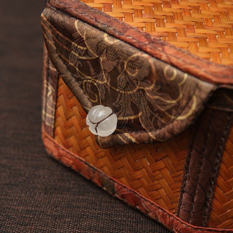 极速手工精编竹编缎面圆形茶具收C纳茶叶盒普洱茶饼包装盒茶饼盒