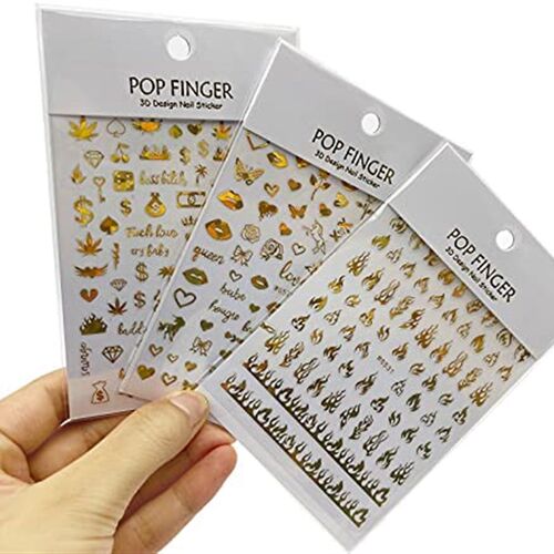 极速3D Laser Gold Universal AdhBesive Nail Art Decals for Wo