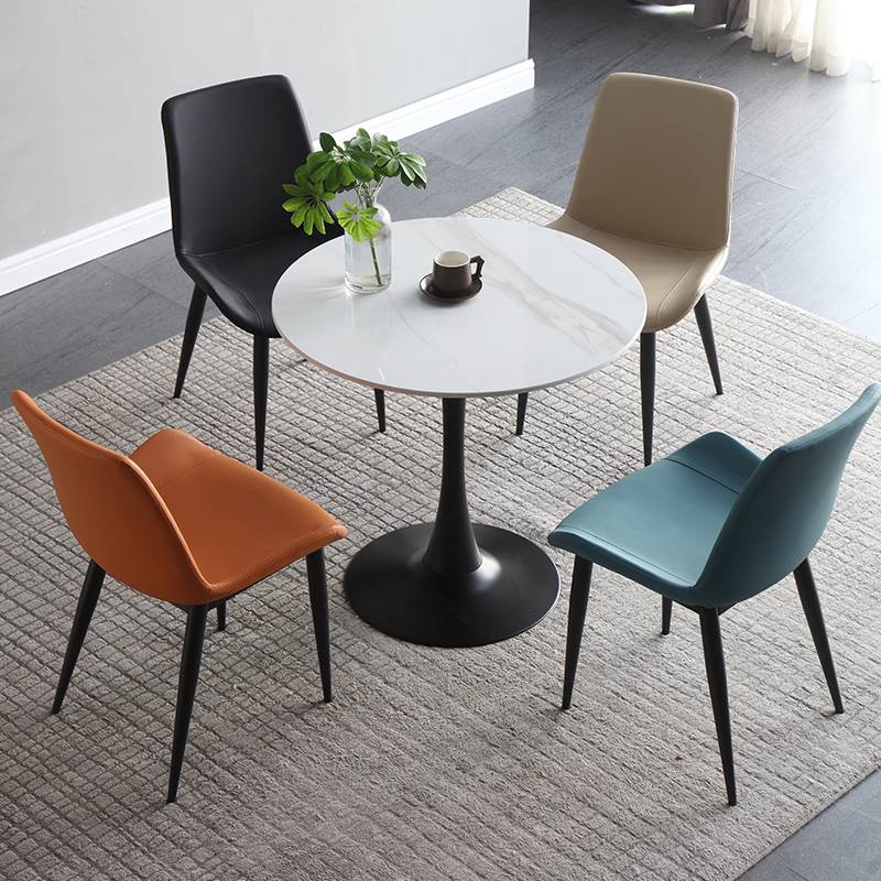 极速轻奢黑色岩板餐桌办公休闲会客洽谈桌L椅组合阳台桌子郁金香