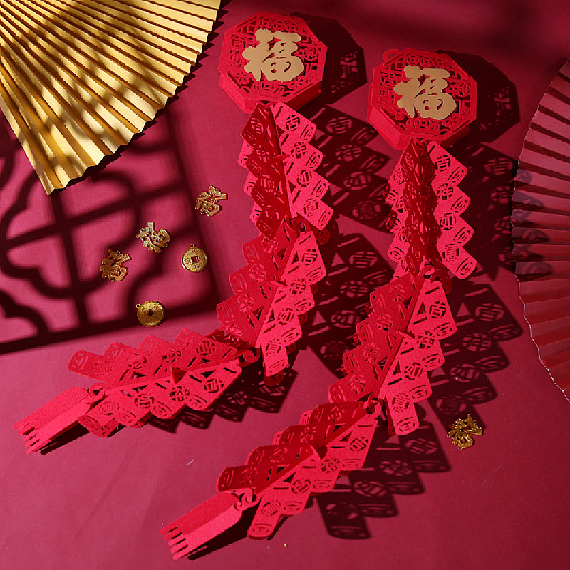 极速2025f乙巳蛇年过年毛毡挂件 红色鞭炮灯笼中国结挂饰串新年发