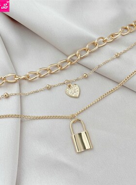 极速Alloy Key Lock Shqape Pendant Necklace Double clavicle c