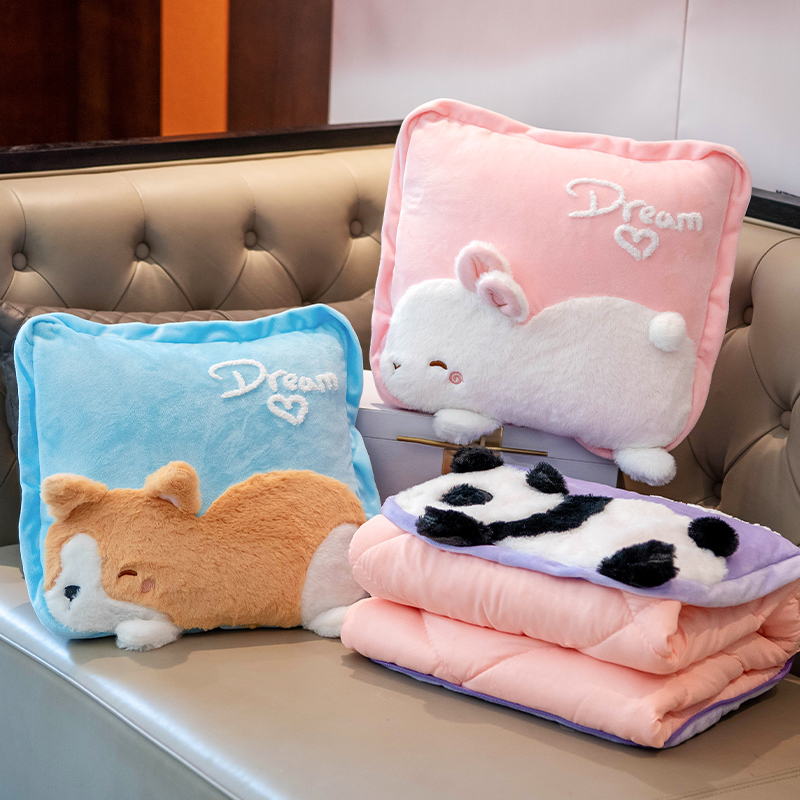 极速办公室抱枕被子两用午睡空调被靠垫被子二合一V车用靠枕被可