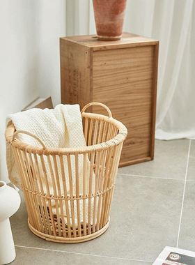 极速日式ains脏衣篓子民宿家用真藤收纳筐室内摆件装饰家具手工垃