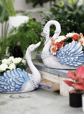 极速动物花盆摆件可爱天鹅户外庭院布置园艺阳台花园装.饰别墅创