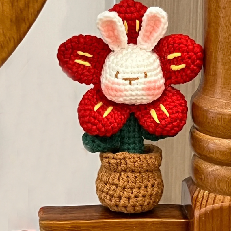 极速DIY小红花兔兔盆栽桌面摆件毛E线手工编织材料包自制礼物可爱