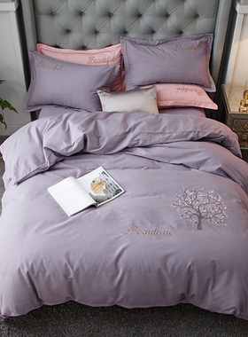 极速蓝色小星星磨毛四件套高精度纯棉1-2K人床单被套加厚2m床单四