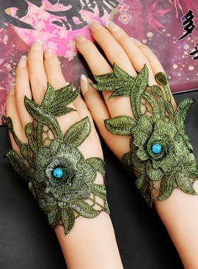 极速新款云南风杨丽萍同款护腕半指套女秋冬刺P绣舞蹈手链手腕套