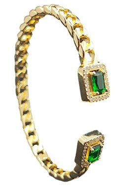 极速向时尚致敬 202p2款 极简轻奢风  镀真金镶嵌绿宝石手镯 送女