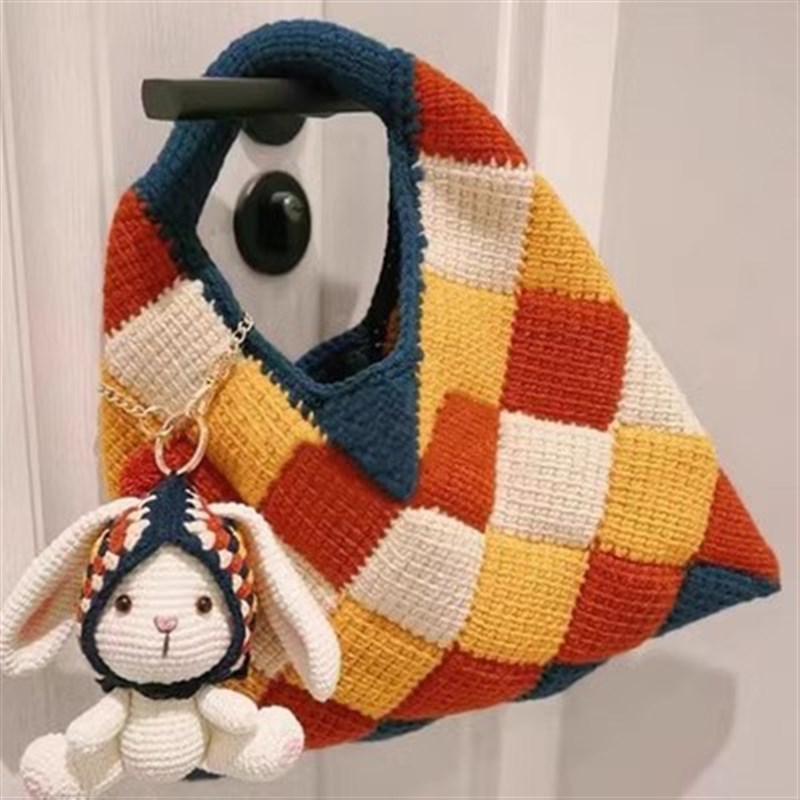 极速可爱手工编织垂耳p兔祖母格玩偶diy材料包自制毛线包挂件车载