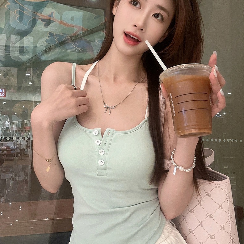 甜辣碎花吊带背心女夏季纯欲风内搭外穿修身美背带胸垫抹胸上衣棉