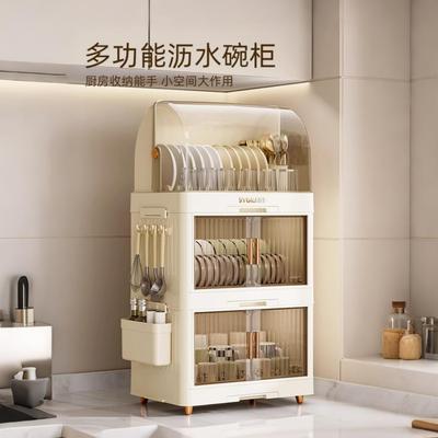 厨房碗碟收纳置物架 双层碗柜带盖防尘大容量碗盘沥水餐具收纳架